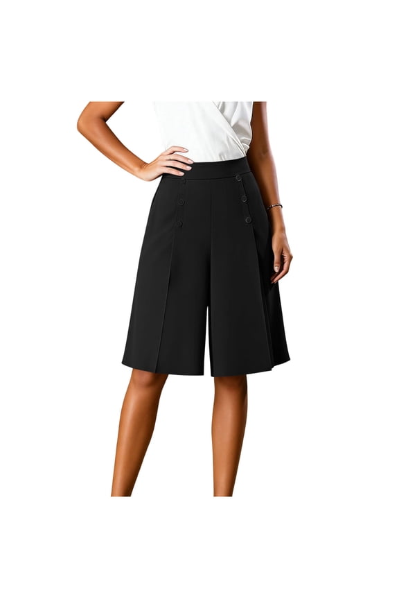 Women's Business Casual Pleated High Waist Work Office Vintage Flared Circle Teacher Midi Skirt Black,4XL