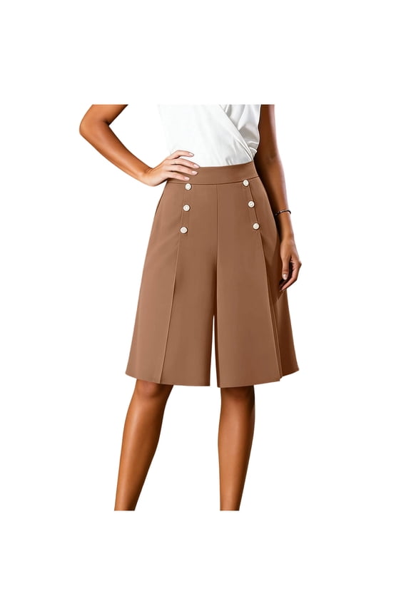 Women's Business Casual Pleated High Waist Work Office Vintage Flared Circle Teacher Midi Skirt Khaki,4XL