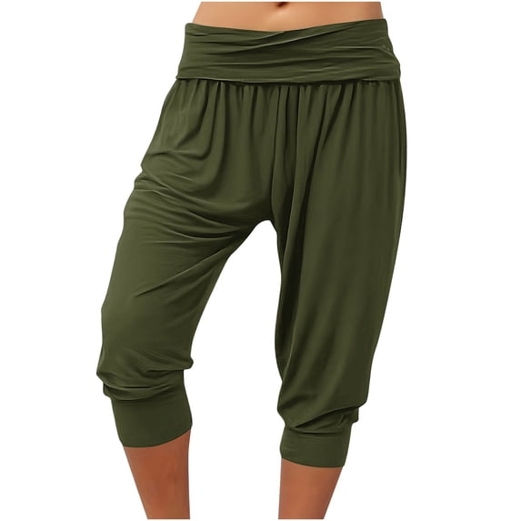 Hurxie Women's Capri Pants, Basic Sweatpants Lounge Loose Fit Casual Drawstring Yoga Capris with Pockets Army Green,XL