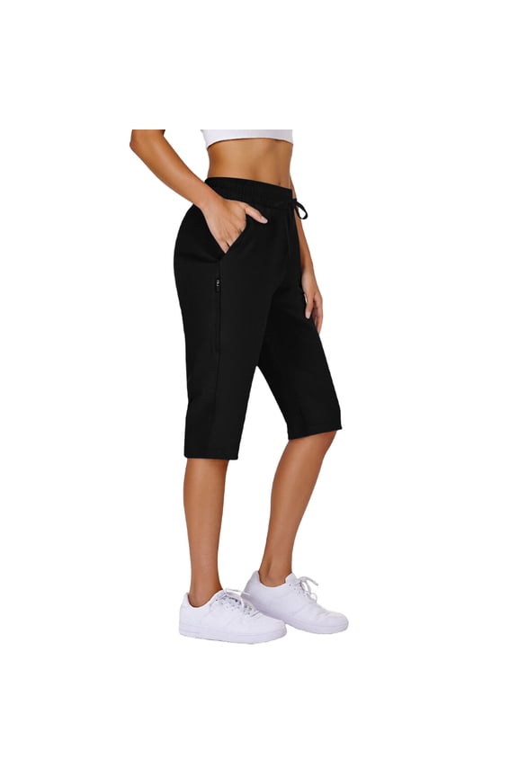 Women's Capri Yoga Pants Quick Dry High Waisted Hiking Lightweight Pants Drawstring Outdoor Pants for Women Black,2XL