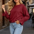thumbnail image 1 of Hurxie Women's Casual Crew Neck Sweatshirt Long Sleeve Ruched Solid Loose Fitting Pullover Tops, 1 of 7