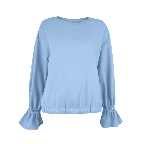 Hurxie Women's Casual Crew Neck Sweatshirt Long Sleeve Ruched Solid Loose Fitting Pullover Tops