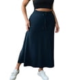 thumbnail image 1 of Hurxie Women's Casual High Waist Elastic Drawstring Stretch Sweat Slit Midi Skirt with Pocket Navy,4XL, 1 of 6