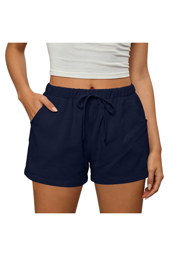 Women's Casual Jersey Cotton Shorts Lounge Yoga Pajama Walking Shorts with Pockets Activewear Navy,L
