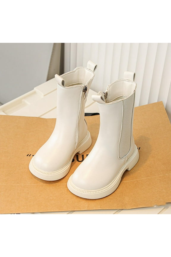 Women's Chelsea Combat Boots, Platform Ankle Boots Chunky Heel, Fashion Lug Sole Slip on Booties with Elastic Band White 23