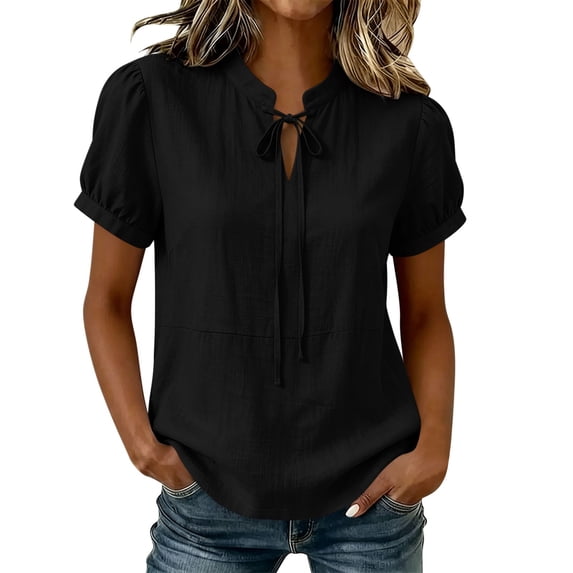 Hurxie Women's Chiffon Ruffle Sleeve V-Neck Blouse – Lightweight Summer Top for Work or Casual Wear Black,L
