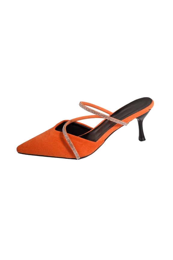 Women's Closed Toe Wedding Low Heel Slingback Clear Kitten Heels,Adjustable Strap Pointed Toe Bow Pumps High Heeled Prom Dress Shoes Orange 36