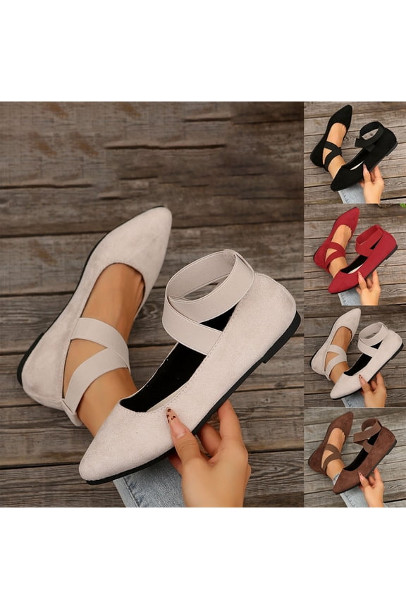 Women's Comfortable Ballet Flats with Strap, Ballerina Flats with Elastic Ankle Straps for Women Renaissance Shoes Women Flat Ballerina Shoes Beige 37