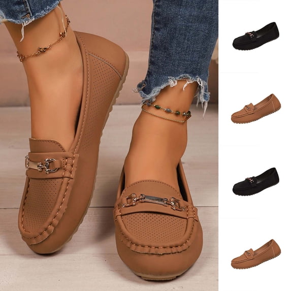 Hurxie Women's Comfortable Lightweight Leather Loafers Slip-Ons Driving Mocs Walking Shoes Cute Business Casual Dress Shoes Work Flats for Women Brown 43