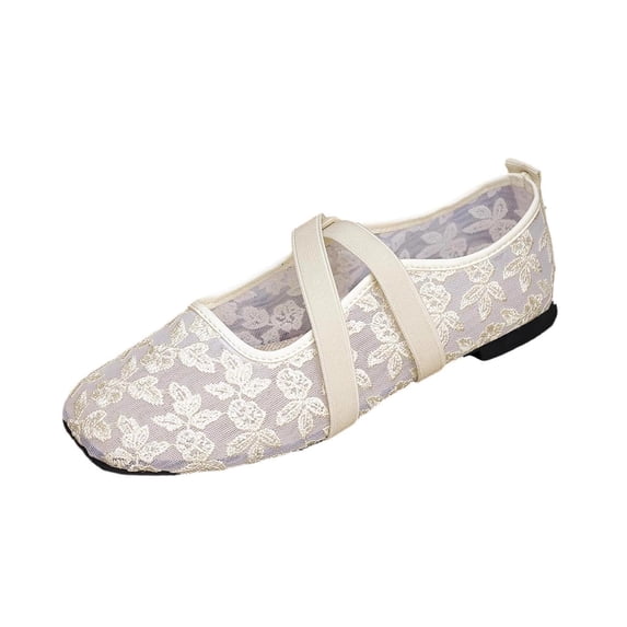 Hurxie Women's Comfortable Soft Bridal Shoes Slip-On Summer Shoes Breathable Elegant Wedding Shoes Flat Fabric Shoes Comfortable Strap Ballerina Closed Lightweight Beige 39