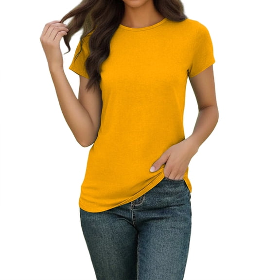 Hurxie Women's Cotton Crewneck T-Shirts Short Sleeve Basic Solid Color Tee Shirt Breathable Comfy Summer Top Yellow M