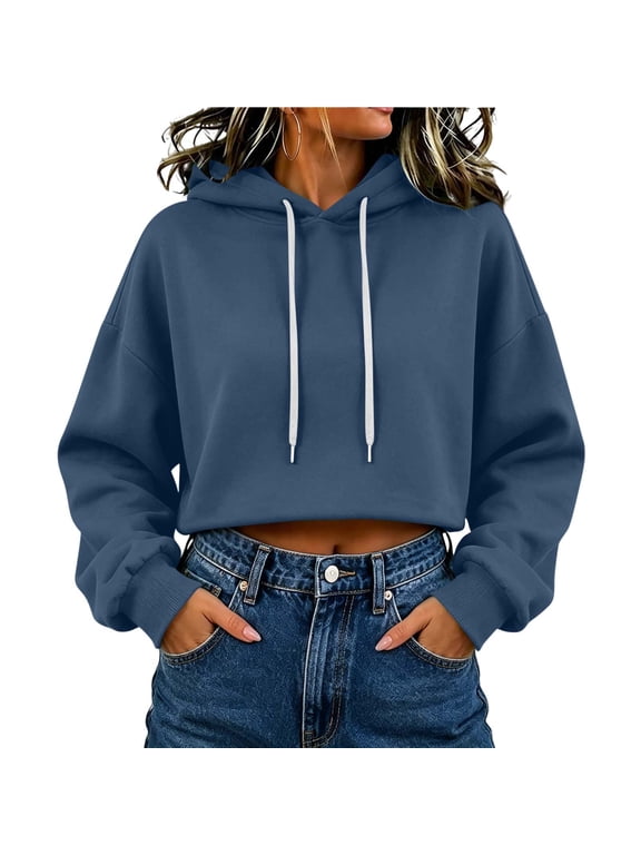 Women's Crop Pullover Hoodie Sweatshirt with Kangaroo Pocket