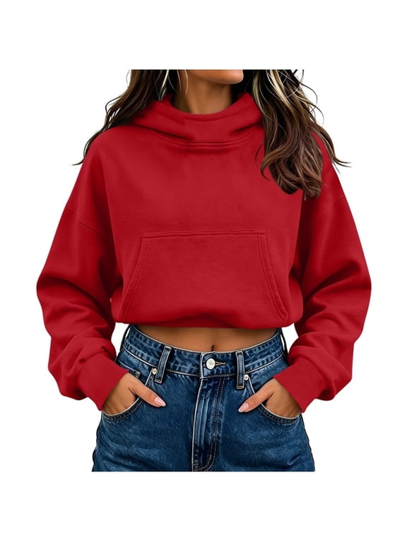 Women's Cropped Hoodie Pullover Drop Shoulder Lightweight Loose Casual Crop Hoodies