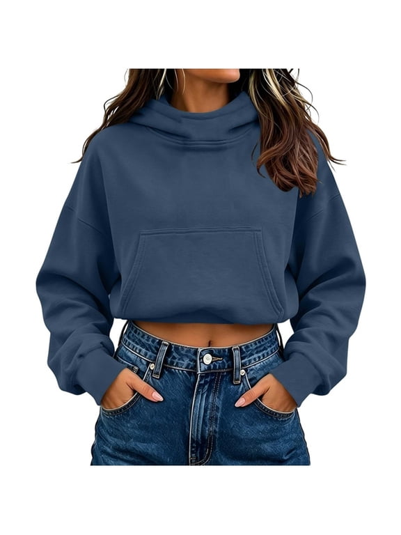 Women's Cropped Hoodie Pullover Drop Shoulder Lightweight Loose Casual Crop Hoodies