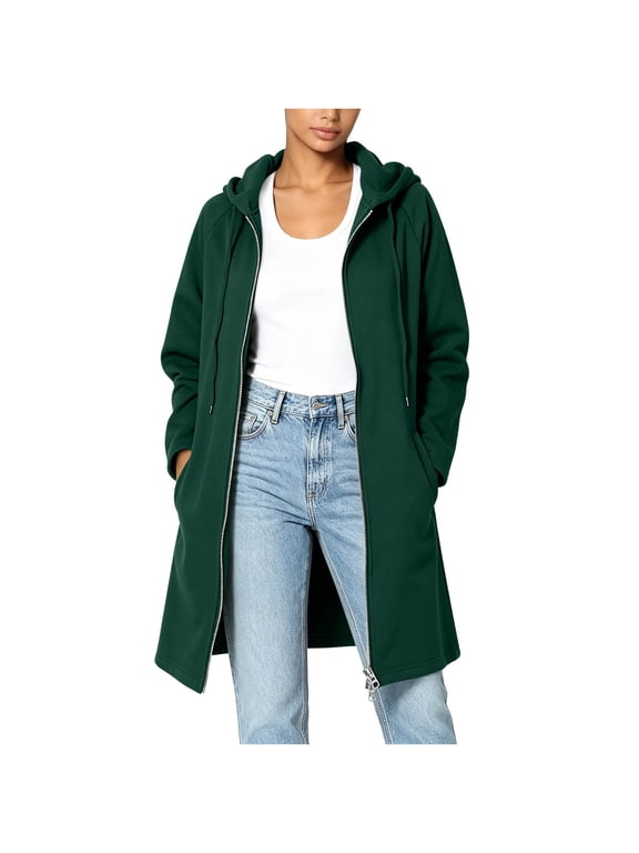 Women's Fall Jacket Zip Up Hoodies Long Sleeve Long Tunic Sweatshirts Oversized Fleece Casual Coat with Pocket Army Green,S