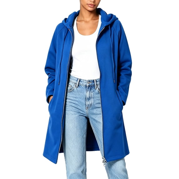 Hurxie Women's Fall Jacket Zip Up Hoodies Long Sleeve Long Tunic Sweatshirts Oversized Fleece Casual Coat with Pocket Blue,M