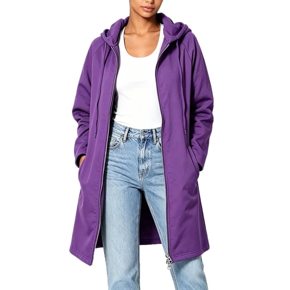 Hurxie Women's Fall Jacket Zip Up Hoodies Long Sleeve Long Tunic Sweatshirts Oversized Fleece Casual Coat with Pocket Purple,S