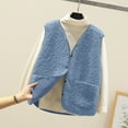 thumbnail image 1 of Hurxie Women's Fall Winter Fleece Vest Trendy Sleeveless Sherpa Jacket Button Down Open Front Fuzzy Warm Outerwear Light Blue 2XL, 1 of 4