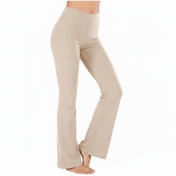 Hurxie Women's Flare Yoga Pants with Pockets High Waisted Bootcut Yoga Leggings-Flare Workout Gym Leggings Beige L