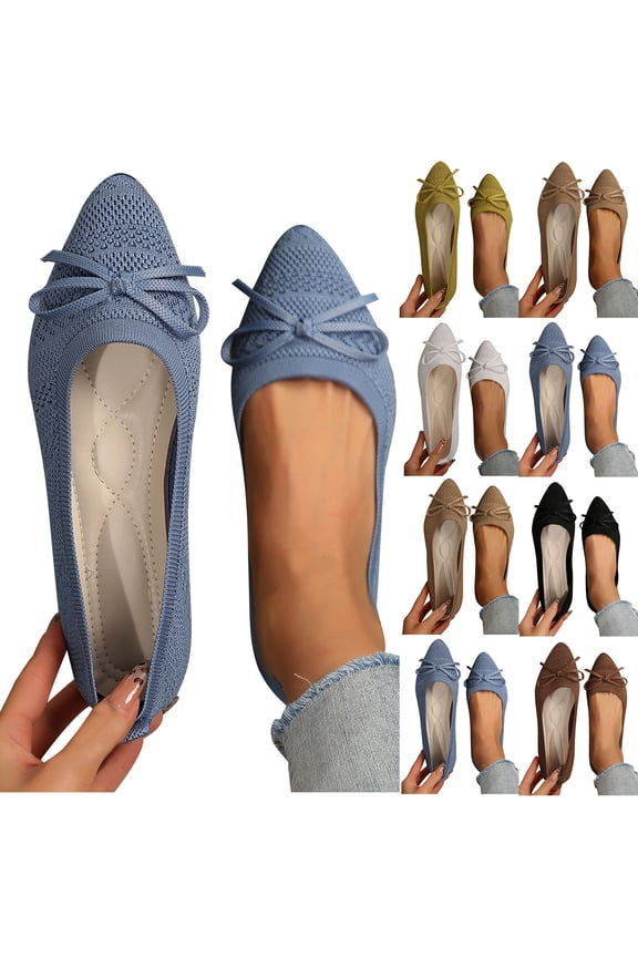 Women's Flats Pointed Toe Bow Knit Ballet Shoes Comfortable Dressy Mesh Slip On Flat White 39