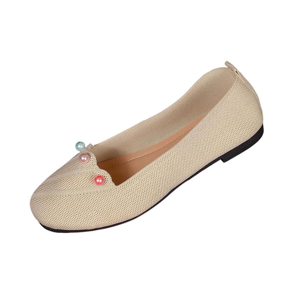 Hurxie Women's Flats Shoes Shiny Mesh Loafers Shoes Soft Memory Foam Flats Beige 9.5
