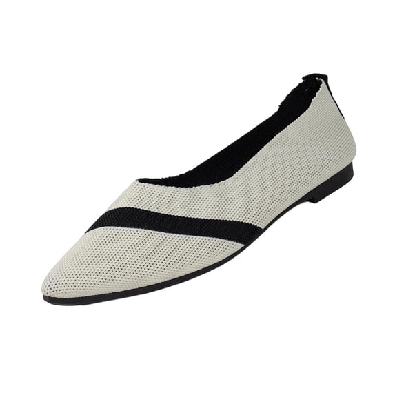 Hurxie Women's Flats Square-Toe Washable Shoes Comfortable Knitted Ballerina Flat for Daily Wear Beige 7.5