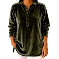 thumbnail image 1 of Hurxie Women's Fleece Shirt Solid Color Crew Neck Sweater, Loose Button Pullover Long-Sleeved Sweater Shirt Army Green,3XL, 1 of 5