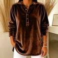 thumbnail image 1 of Hurxie Women's Fleece Shirt Solid Color Crew Neck Sweater, Loose Button Pullover Long-Sleeved Sweater Shirt Brown,XL, 1 of 5