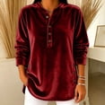 thumbnail image 1 of Hurxie Women's Fleece Shirt Solid Color Crew Neck Sweater, Loose Button Pullover Long-Sleeved Sweater Shirt Wine,L, 1 of 5