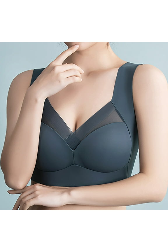 Women's Front Closure Bras Posture Full Coverage Underwire Unlined Back Support Plunge Seamless Bra Blue ,2XL