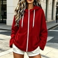 thumbnail image 1 of Hurxie Women's Full Zip Up Hoodie Long Sleeve Hooded Sweatshirts Pockets Jacket Coat for Women Red,M, 1 of 7