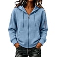 thumbnail image 1 of Hurxie Women's Full Zip Up Hoodies Waffle Knit Long Sleeve Sweatshirt Tops Early Fall Fashion Clothes, Knit Long Sleeve, Oversized Hooded Tops, 1 of 6