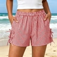 thumbnail image 1 of Hurxie Women's Gingham Plaid Shorts Bow Tie Elastic Waist Y2k Wide Leg Shorts Summer Vacation Outfits Picnic Clothes Red,XL, 1 of 8
