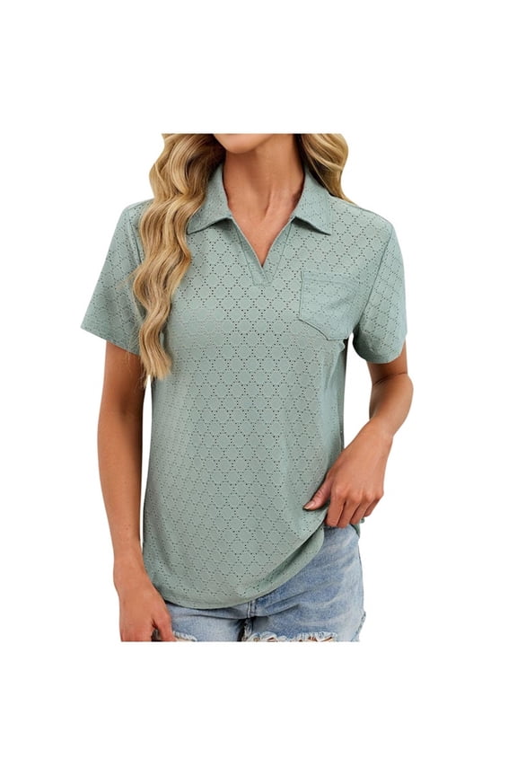 Women's Golf Shirts Short Sleeve V Neck Summer Tops Business Casual Collared Shirts Loose Tees Green M