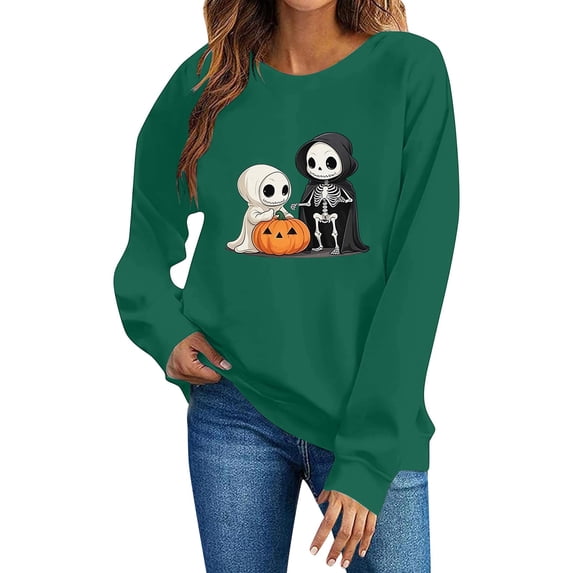 Hurxie Women's Halloween Skull Graphic Sweatshirt Skleton Crewneck Outfits,Casual Long Sleeve Hoodie Party Sweatshirt