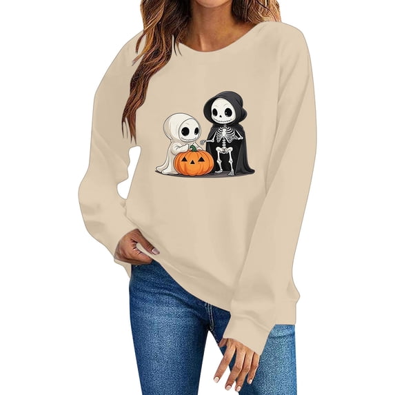 Hurxie Women's Halloween Sweatshirts Skull Shirts Fall Sweater Skleton Crewneck Outfits,Casual Long Sleeve Clothing,Graphic Hoodie Party Sweatshirt