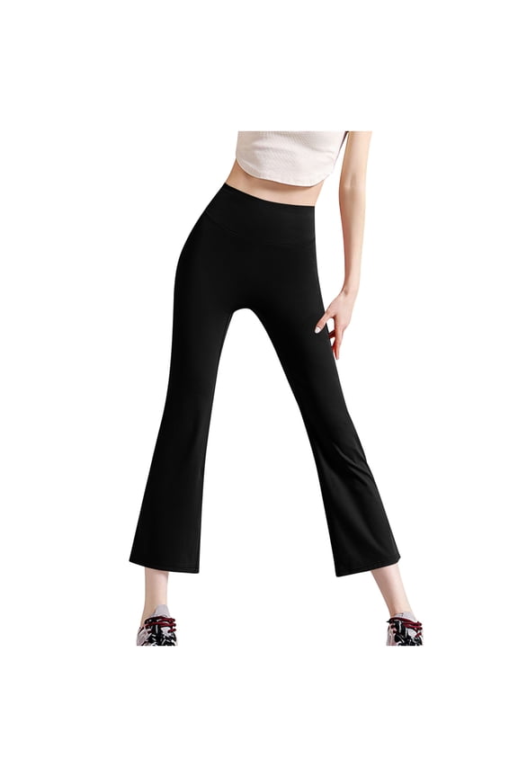 Women's High Waist Flare Leggings Tummy Control Yoga Pants Black L