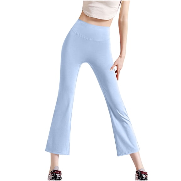 Hurxie Women's High Waist Flare Leggings Tummy Control Yoga Pants Blue L