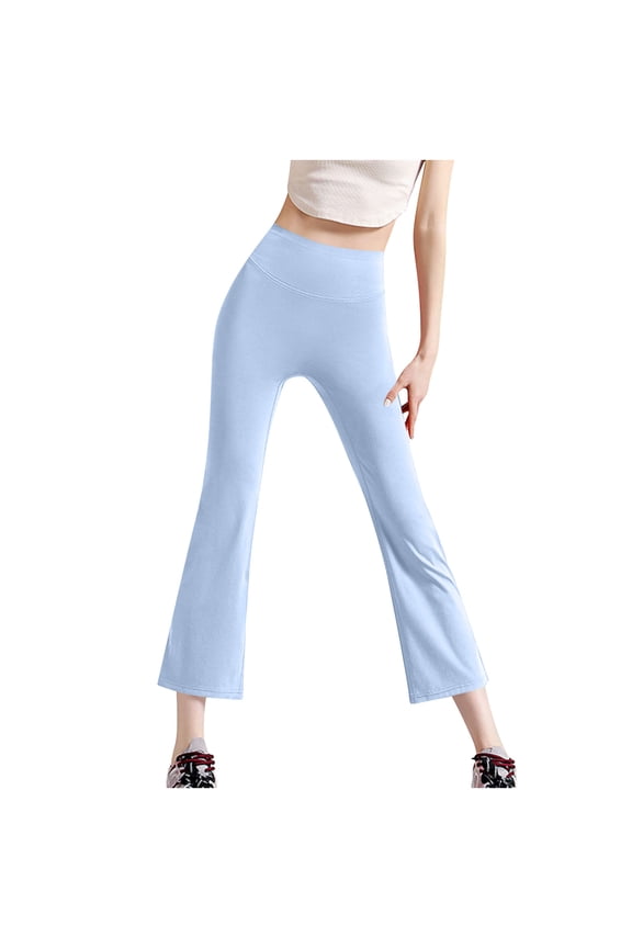 Women's High Waist Flare Leggings Tummy Control Yoga Pants Blue S