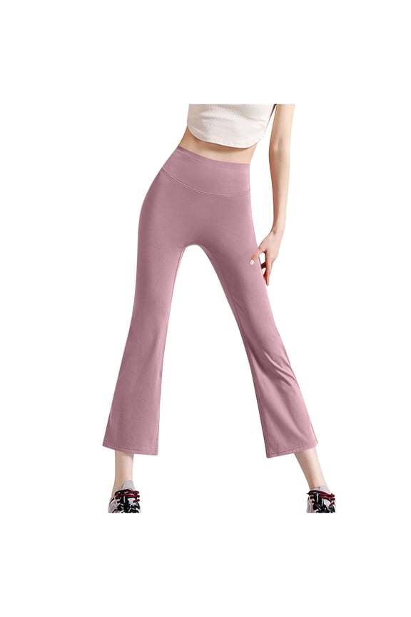 Women's High Waist Flare Leggings Tummy Control Yoga Pants Pink S
