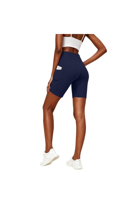 Women's High Waist Yoga Running Workout Athletic Cycling Hiking Sports Shorts Navy,S