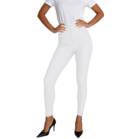 Hurxie Women's High Waisted Jeggings Pants Stretchy Tummy Control Skinny Jean Leggings with Pockets White 3XL