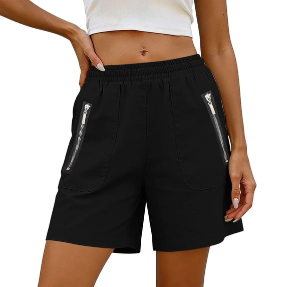 Hurxie Women's Hiking Cargo Shorts Quick Dry Lightweight Athletic Outdoor Shorts for Workout with Zipper Pockets Black,M