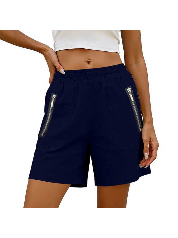 Women's Hiking Cargo Shorts Quick Dry Lightweight Athletic Outdoor Shorts for Workout with Zipper Pockets Navy,M