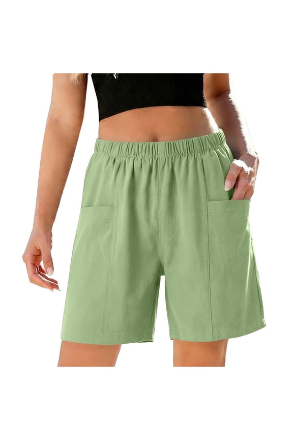 Women's Knee Length Loose Bermuda Short Pants Spring Drawstring Wide Leg Waist Comfy Casual Pockets Lounge Mint Green,L