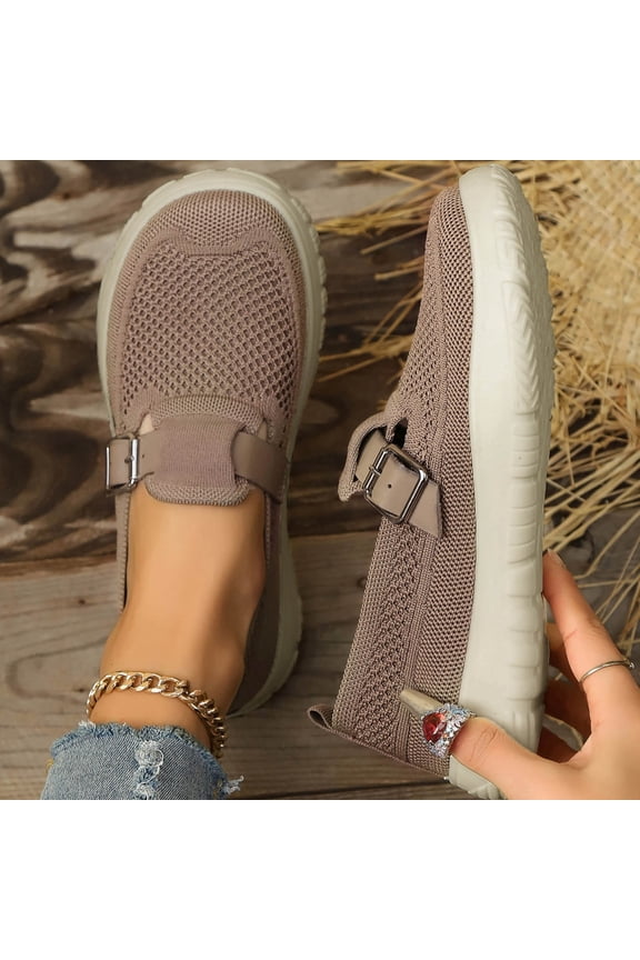 Women's Knit Slip On Loafers - Breathable Mesh Flats with Memory Foam Insole Non-Slip Comfortable Shoes Coffee 41