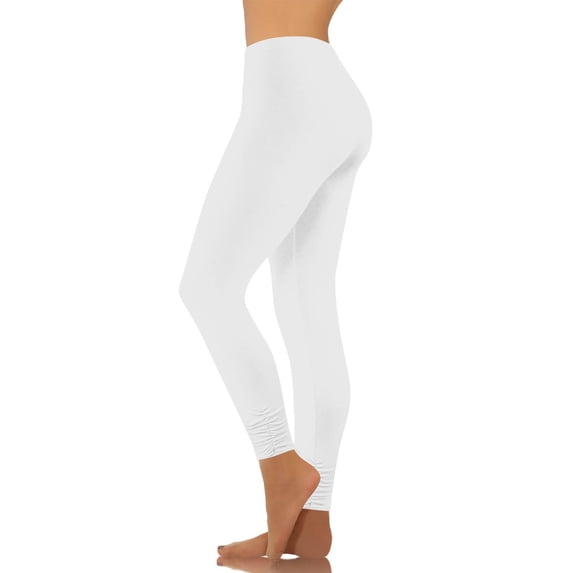 Hurxie Women’s Leggings Full Length Ankle and Knee Yoga Pants Foldover Waist Stretch Leggings White,M