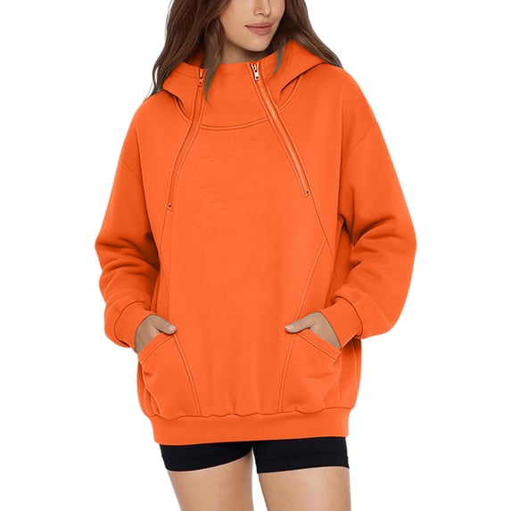 Hurxie Women's Lightweight Hoodies Full Zip Up Oversized Sweatshirts with Pockets Long Sleeve Thin Casual Hooded Jackets Orange,S