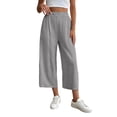 thumbnail image 1 of Hurxie Women's Linen Capri Pants Wide Leg with Drawstring Elastic Waist Casual Cropped Pant Gray,S, 1 of 7