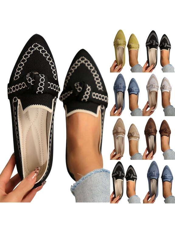 Women's Loafer Flats Casual Knit Fabric Lightweight Dressy Shoes Pointed-Toe Shoes Comfortable Ballet Shoes for Women Perfect for Daily White 40